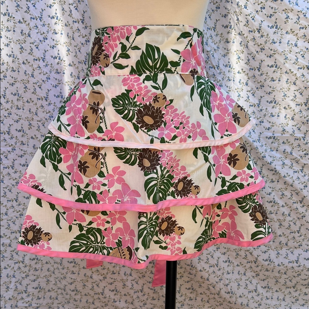 Handcrafted Floral Pink and Green Hawaiian print Apron